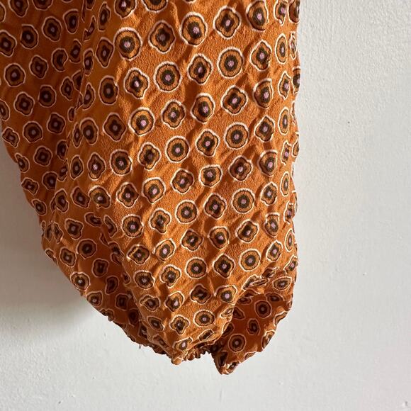 Lulus Throwback Trend Mustard Yellow Geo Print Twist-Front Top - Picture 6 of 8